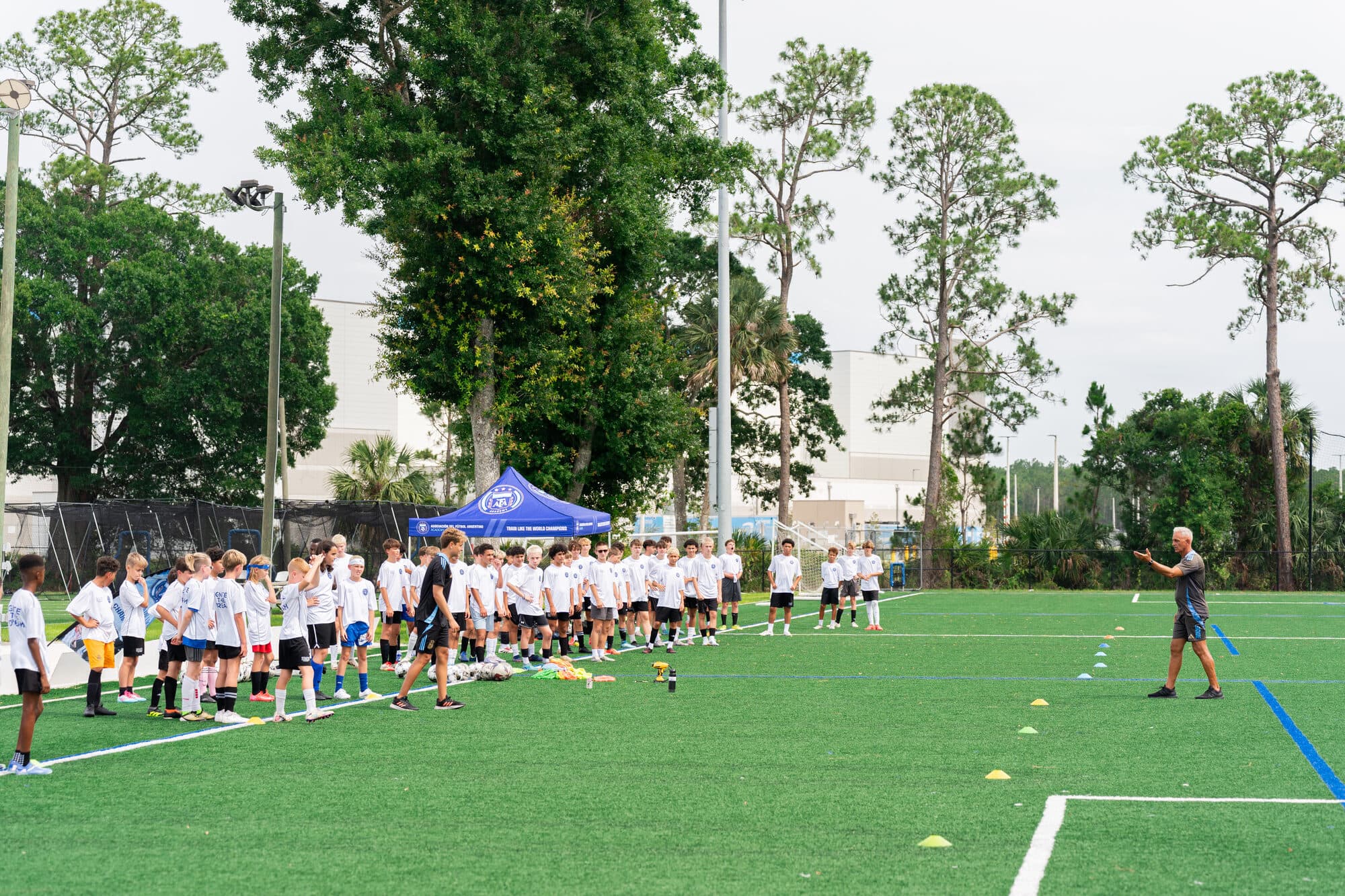 Camp players lined up for a session